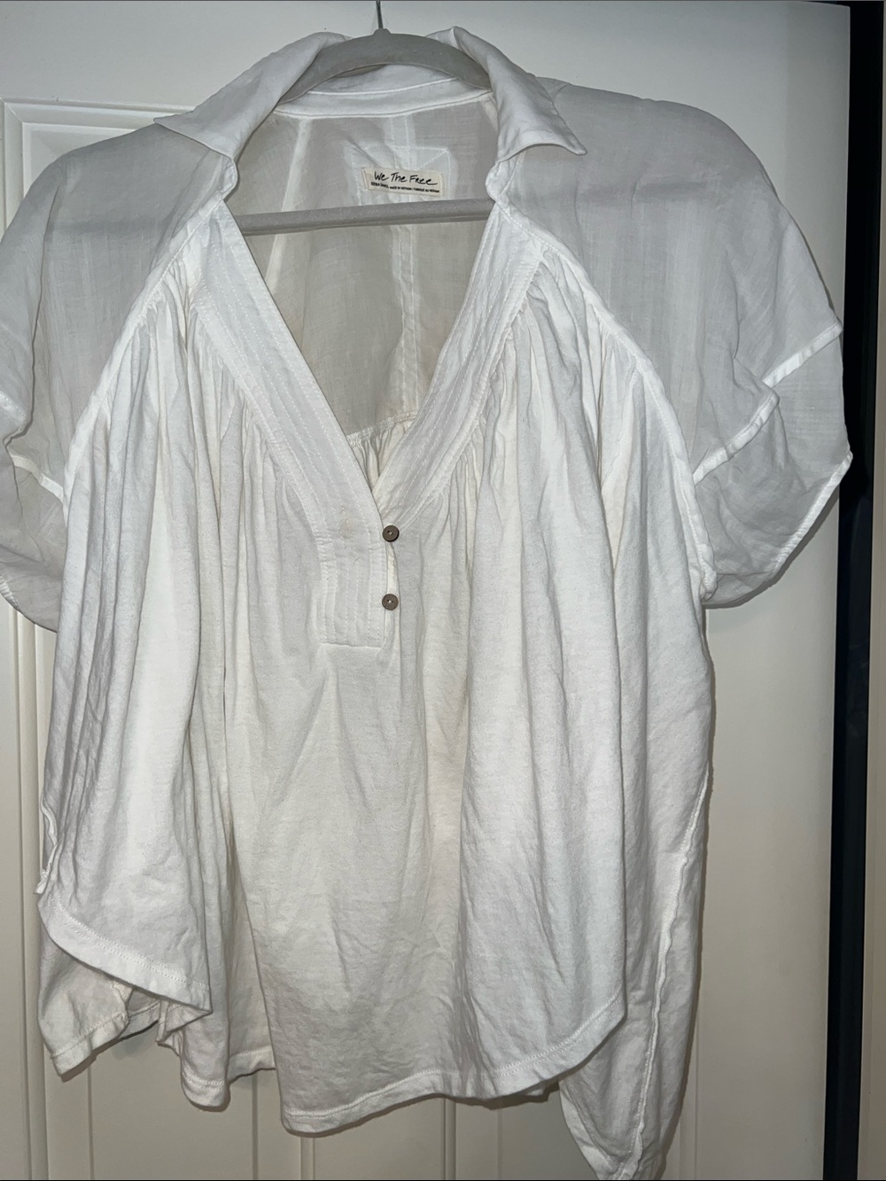 We The Free White Gauze Peasant Top with Button Placket